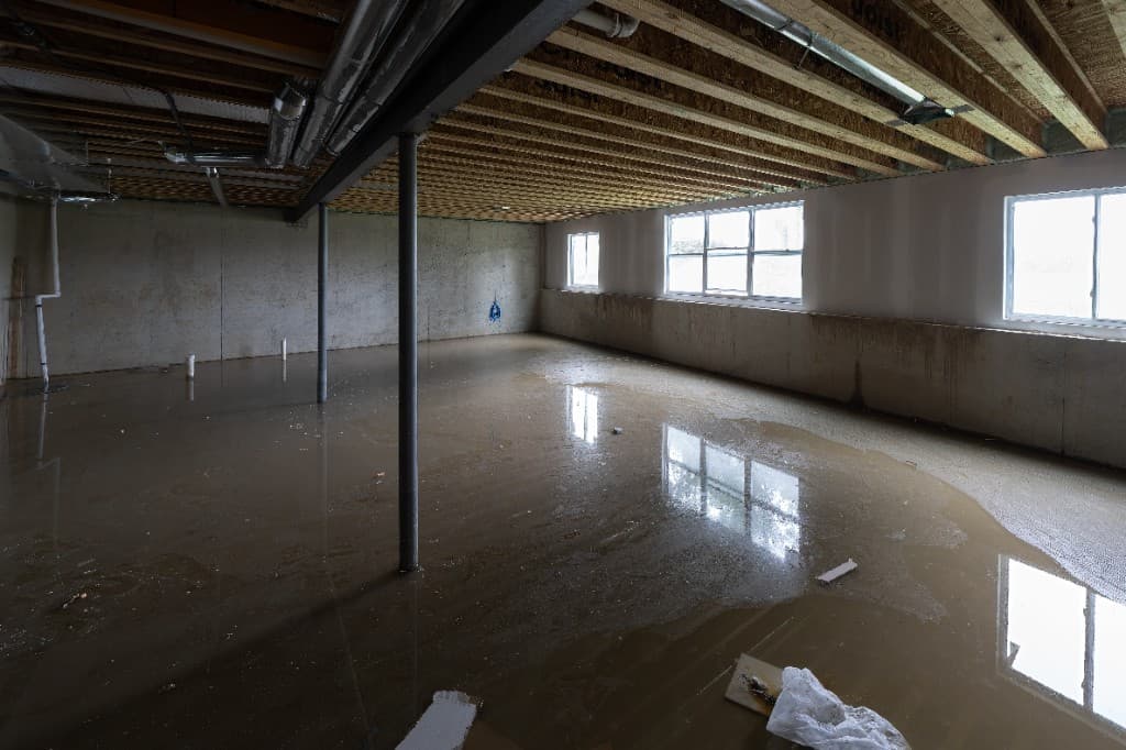 Flooded basement with standing water